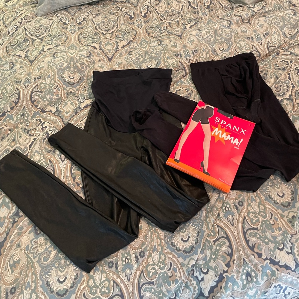 Lot Of 3 Spanx Maternity Wear, Faux Leather Leggings, Tights And Shaping Shorts